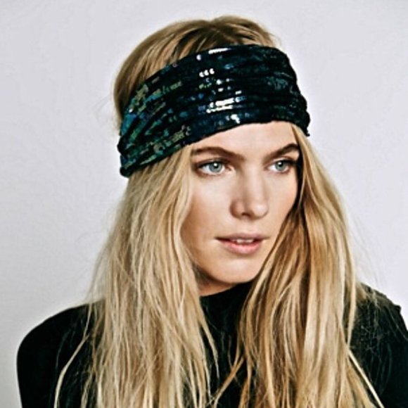 Free People Accessories - Free People Navy Sequin Sparkle Stretch Headband